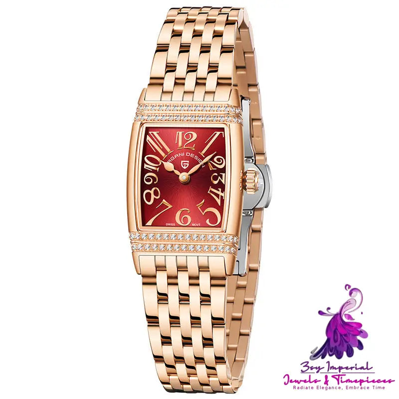 Shell Face Square Diamond Quartz Watch