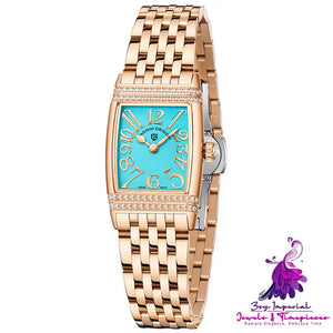 Shell Face Square Diamond Quartz Watch