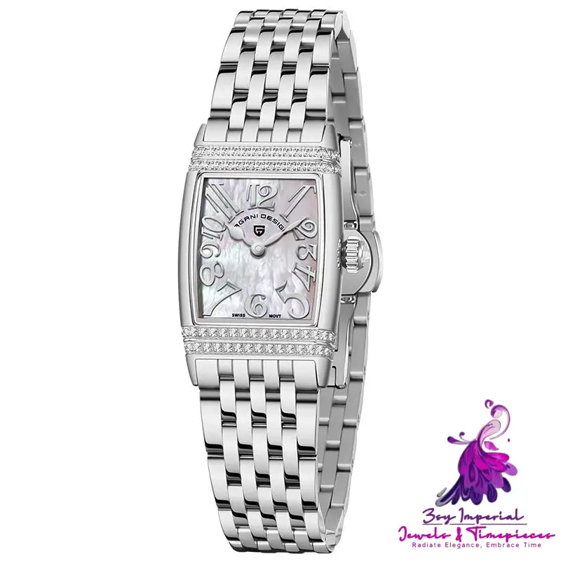 Shell Face Square Diamond Quartz Watch