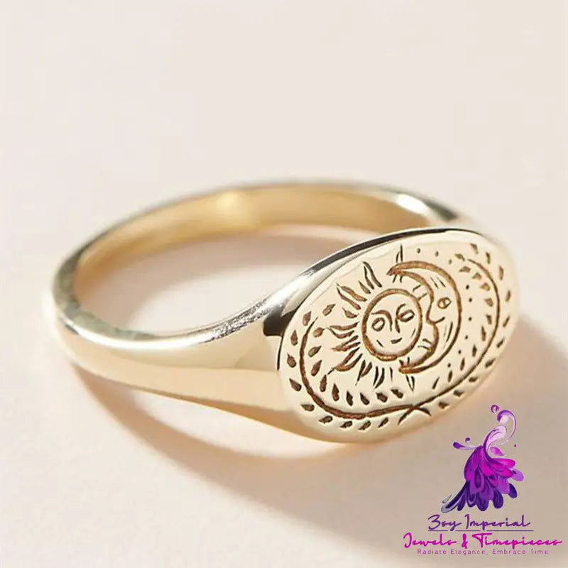 New Retro Sun And Moon Ring