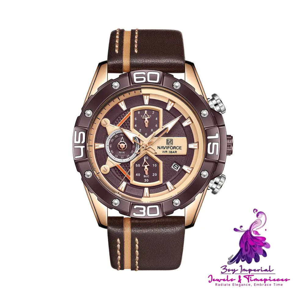 Skeleton Three-eye Fashion Waterproof Watch