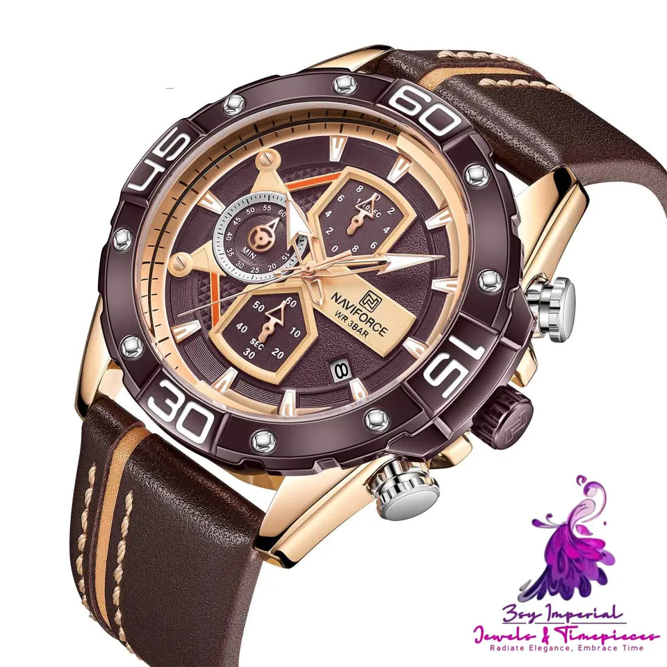 Skeleton Three-eye Fashion Waterproof Watch