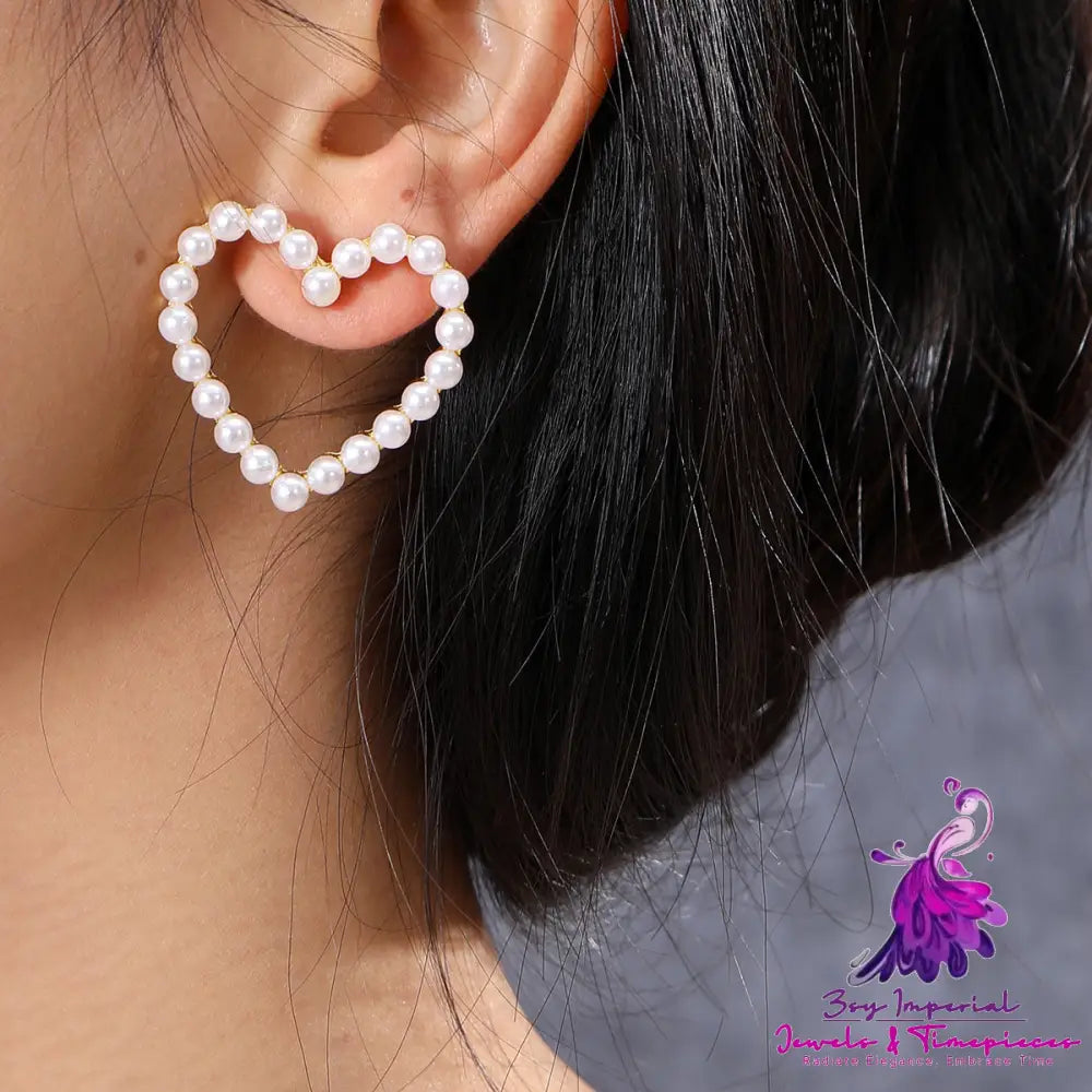 Women’s Faux Pearl Heart Handmade Earrings