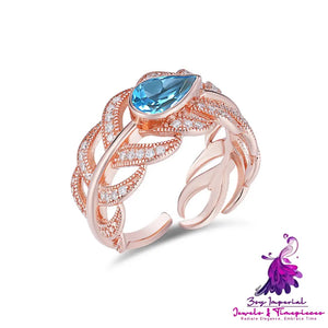 Swiss Blue Topaz Feather Ring