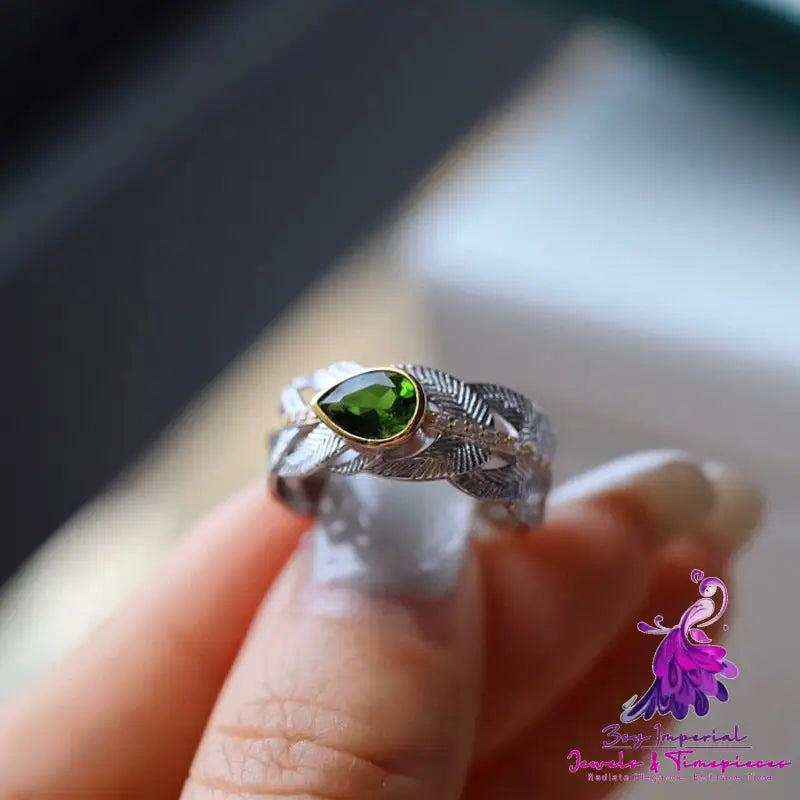 Natural Diopside Feather Ring