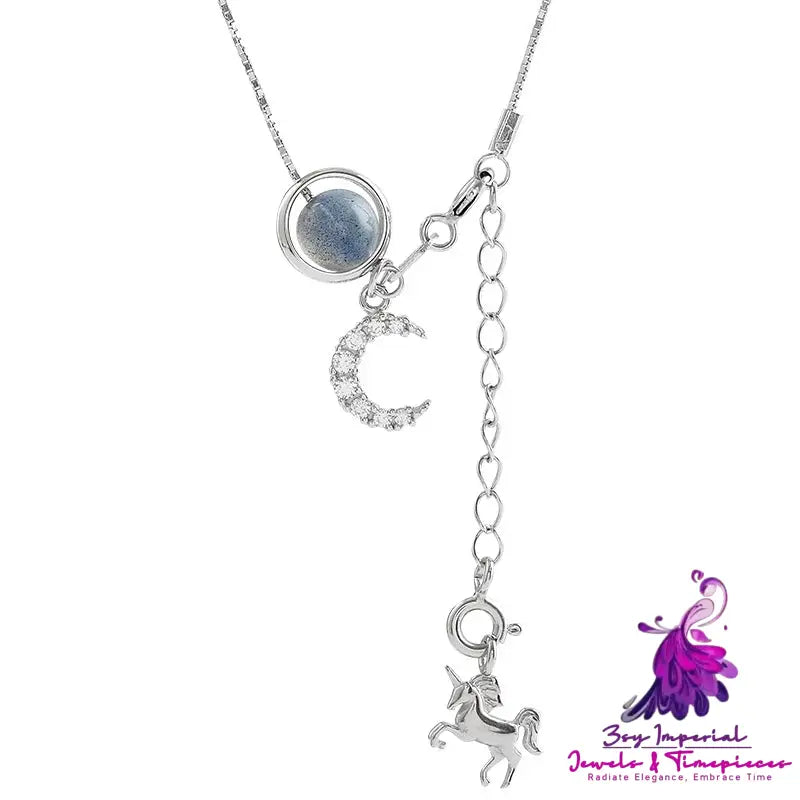 Silver Moonlight Unicorn Necklace