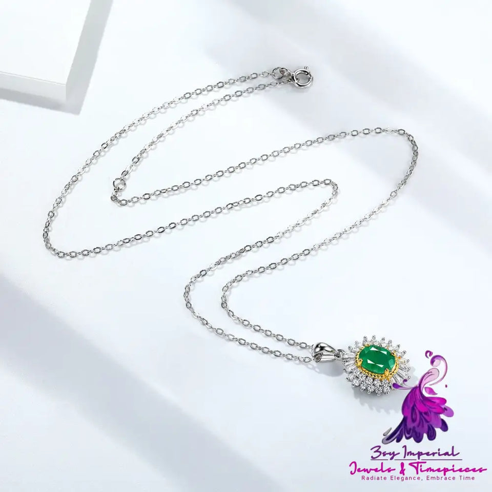 Natural Emerald Pendant with Silver Chain