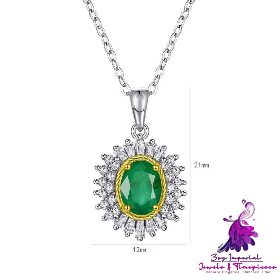 Natural Emerald Pendant with Silver Chain