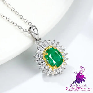 Natural Emerald Pendant with Silver Chain