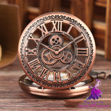 Retro Flip Hollow Necklace Pocket Watch with Red Copper