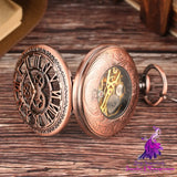 Retro Flip Hollow Necklace Pocket Watch with Red Copper