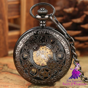 Retro Flip Hollow Necklace Pocket Watch with Red Copper