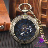 Flip Magnifier Hollow Vintage Roman Digital Pocket Watch