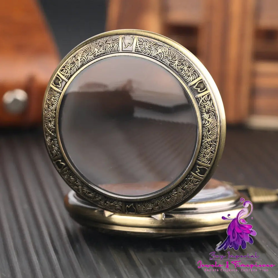 Flip Magnifier Hollow Vintage Roman Digital Pocket Watch