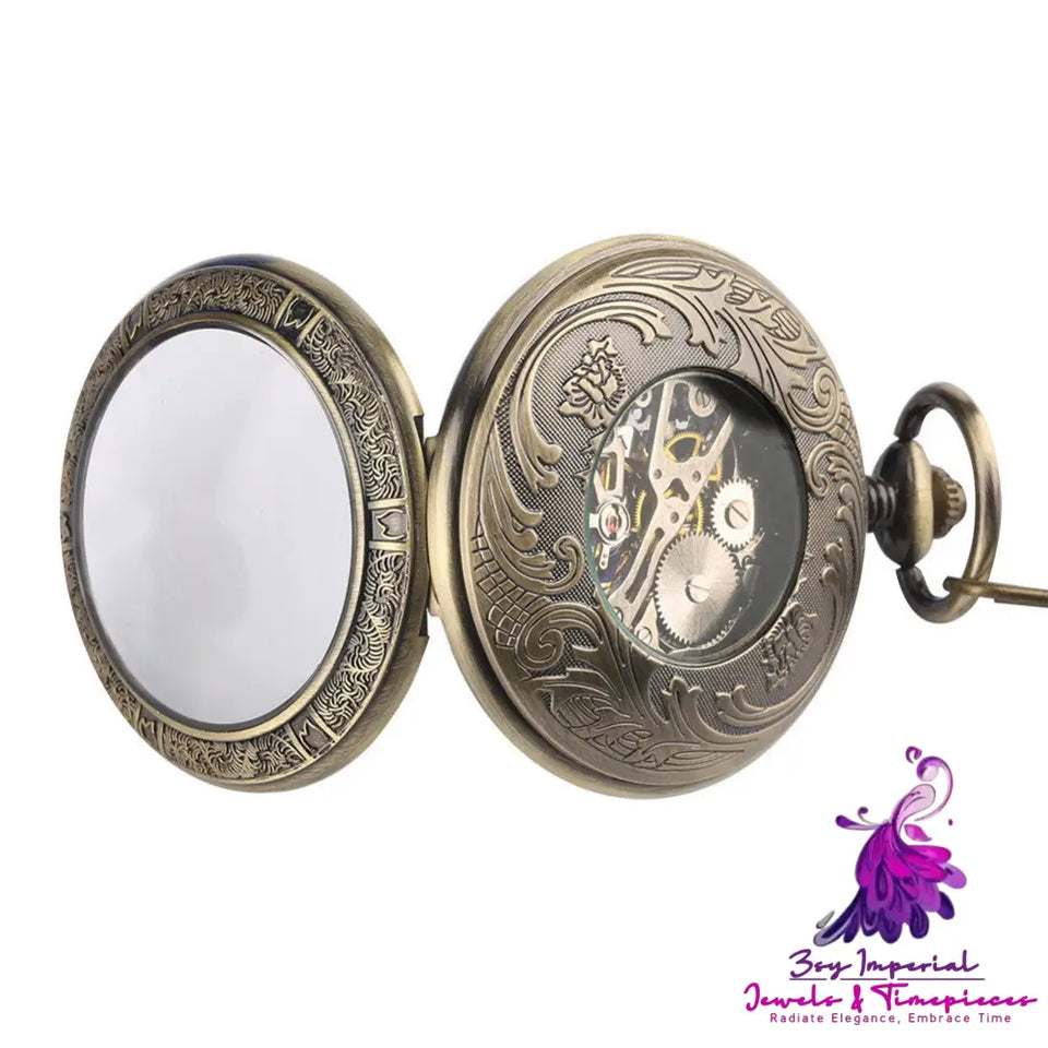 Flip Magnifier Hollow Vintage Roman Digital Pocket Watch