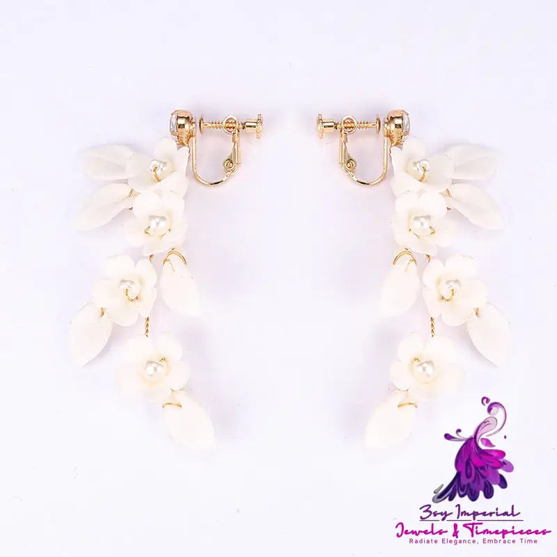 Handmade White Ceramic Flower Earpieces