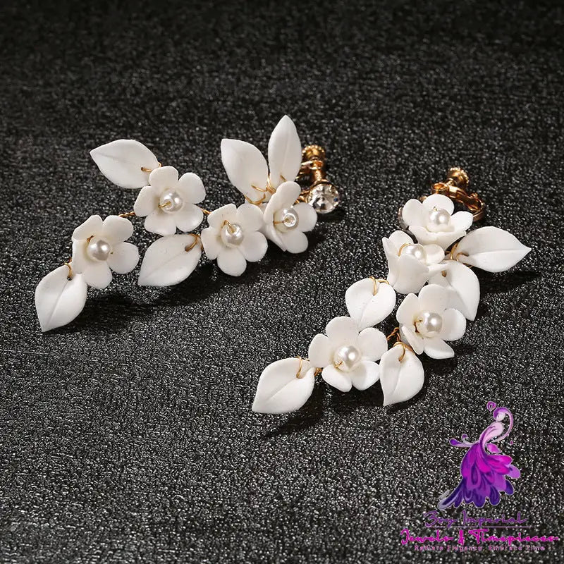 Handmade White Ceramic Flower Earpieces