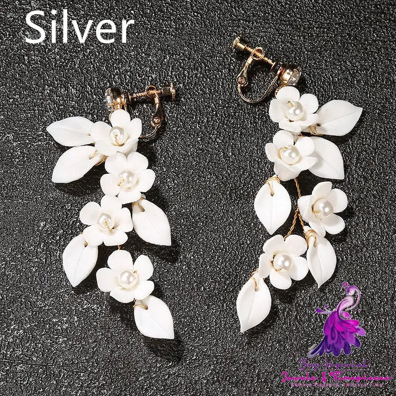 Handmade White Ceramic Flower Earpieces