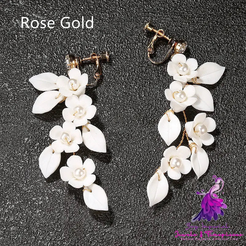 Handmade White Ceramic Flower Earpieces