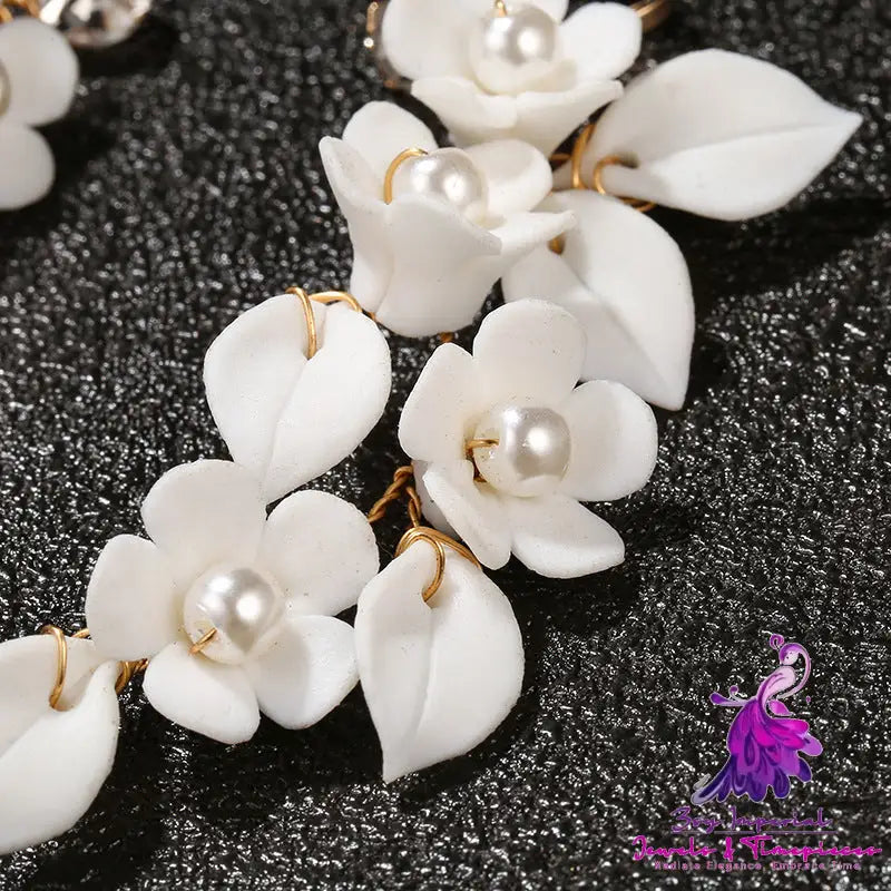 Handmade White Ceramic Flower Earpieces