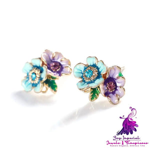 3D Flower French Hand Painted Enamel Drop Glaze Earrings