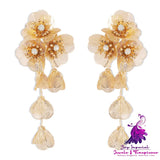 Rhinestone-embedded Flower Earrings