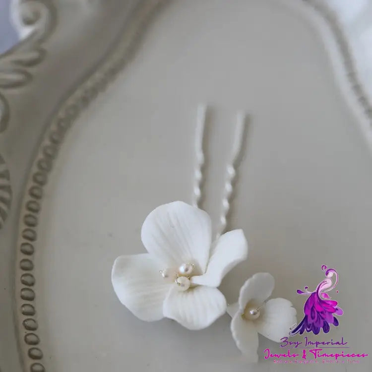 White Ceramic Flower Hair Fork Simple Big Flower