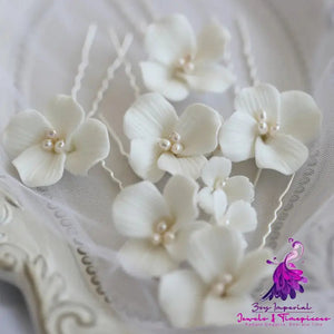 White Ceramic Flower Hair Fork Simple Big Flower