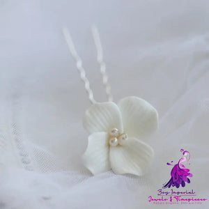 White Ceramic Flower Hair Fork Simple Big Flower