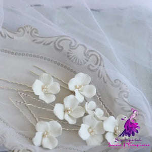 White Ceramic Flower Hair Fork Simple Big Flower