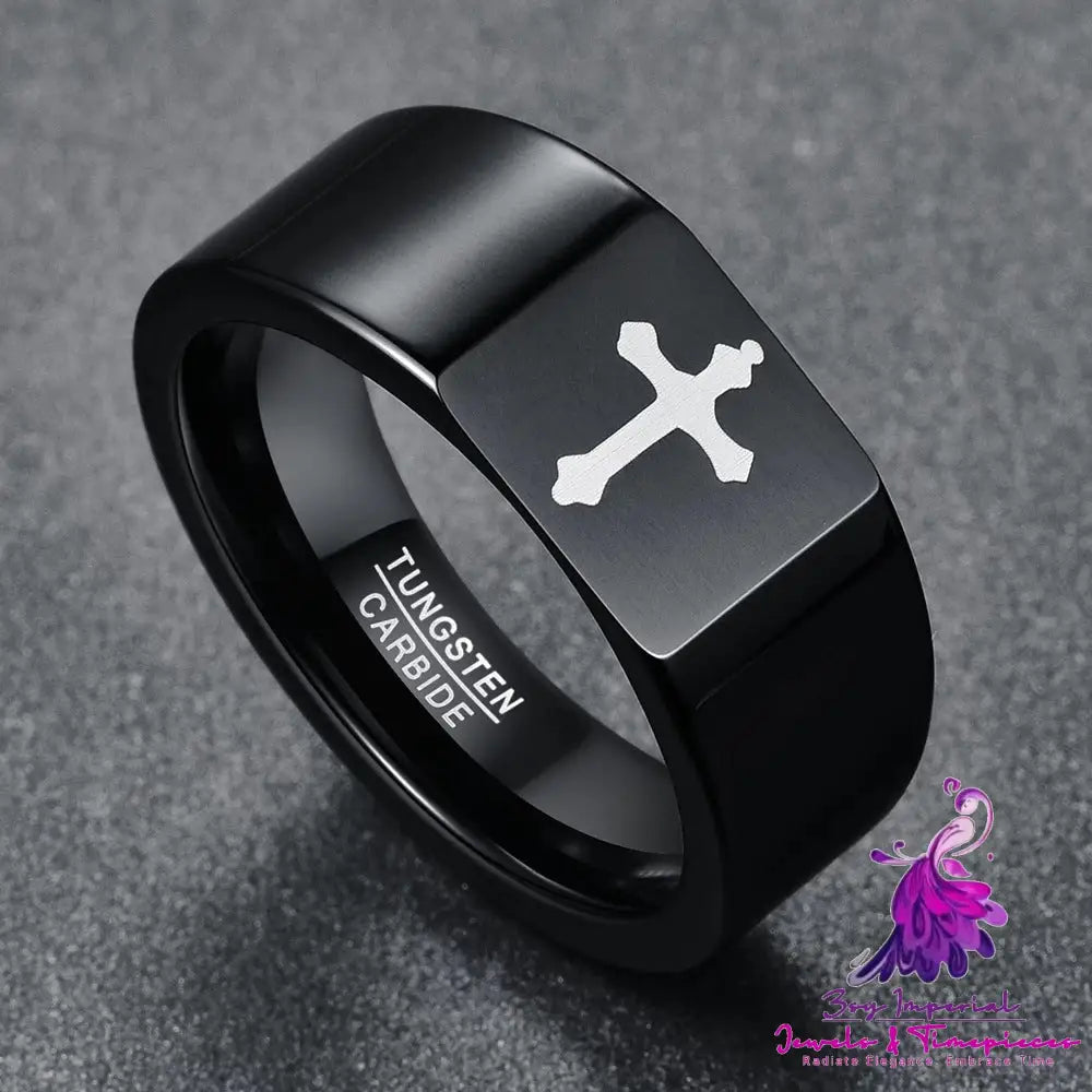 Personalized Cut Flower Tungsten Ring