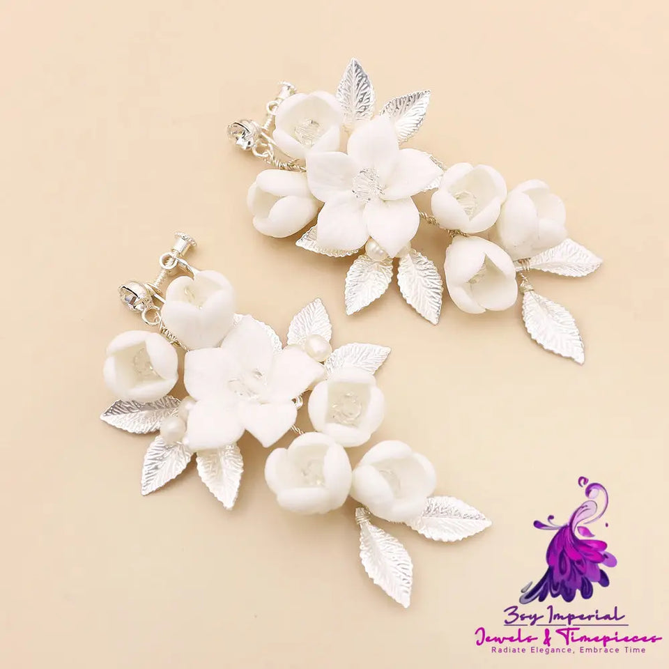 Simple White Flower Bridal Earrings