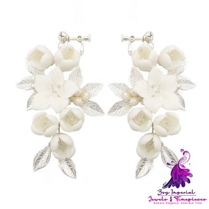 Simple White Flower Bridal Earrings