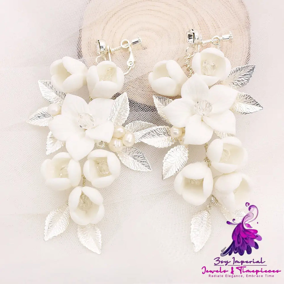 Simple White Flower Bridal Earrings