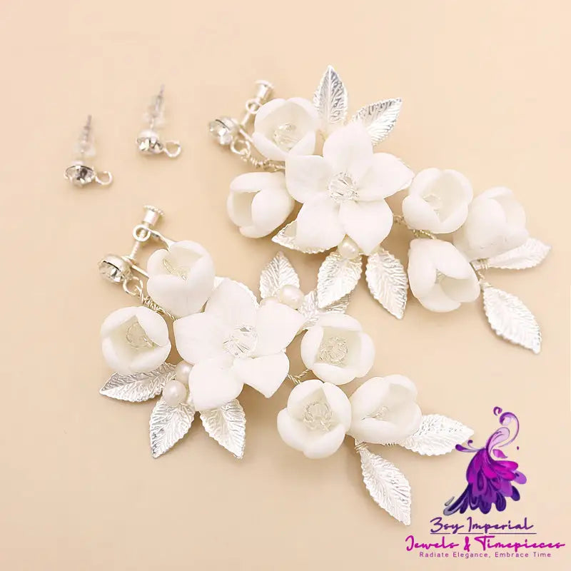 Simple White Flower Bridal Earrings