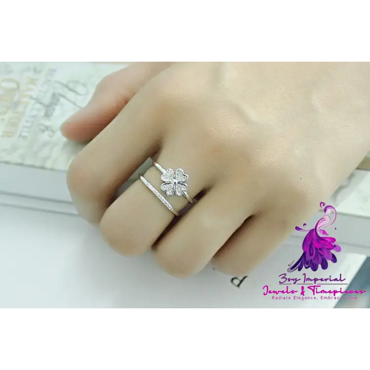 Four-Leaf Diamond Flower Ring