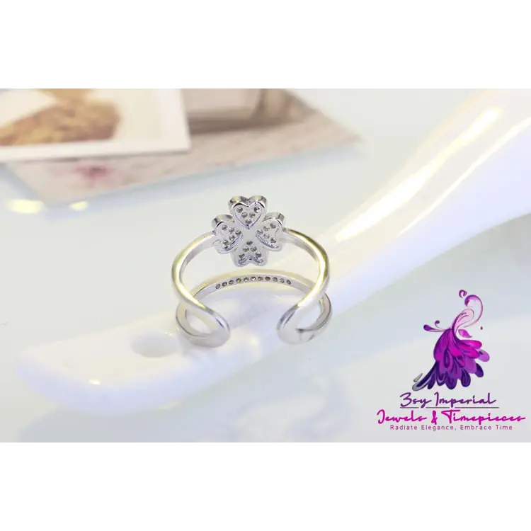 Four-Leaf Diamond Flower Ring