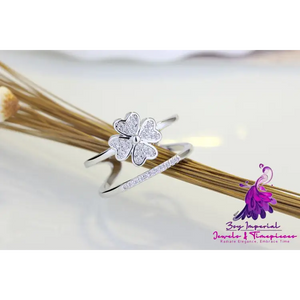 Four-Leaf Diamond Flower Ring