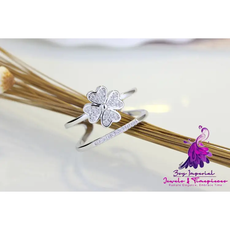 Four-Leaf Diamond Flower Ring