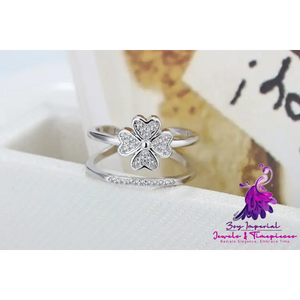 Four-Leaf Diamond Flower Ring