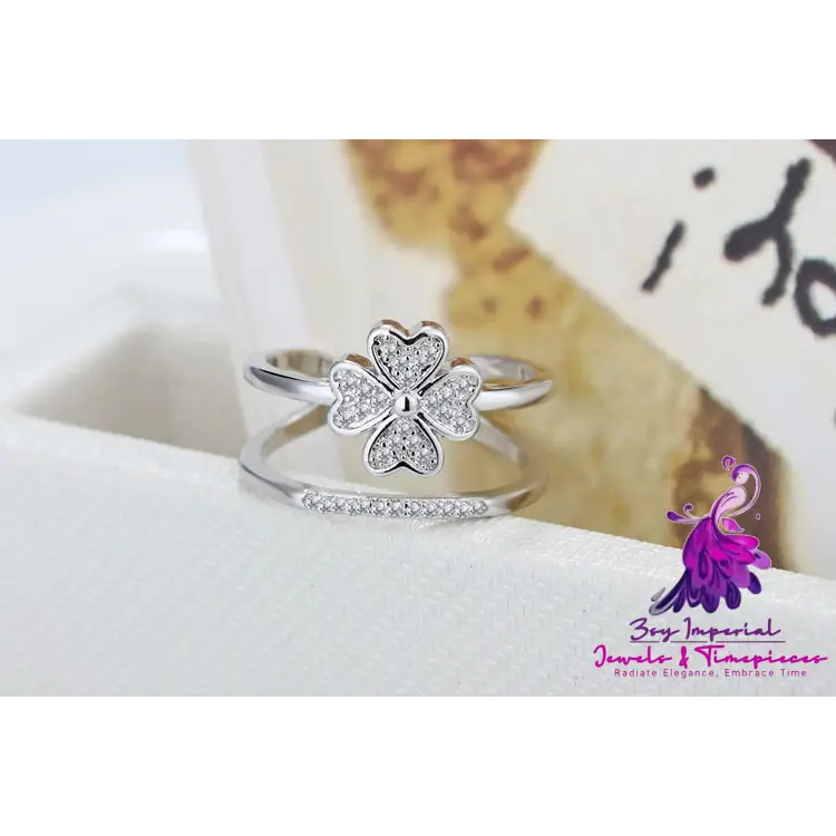 Four-Leaf Diamond Flower Ring