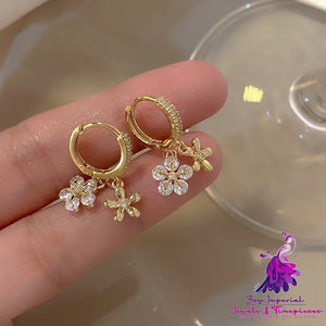 Zirconia Metal Flower Tassel Earrings