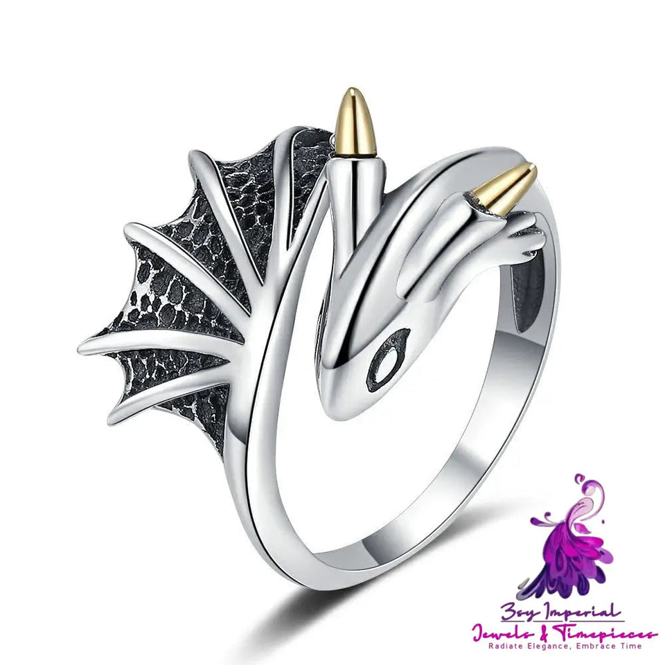 S925 Sterling Silver Flying Dragon Ring Retro Minority