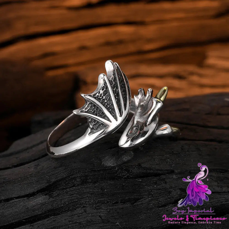 S925 Sterling Silver Flying Dragon Ring Retro Minority