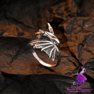 S925 Sterling Silver Flying Dragon Ring Retro Minority