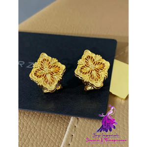 Gold Four Leaf Grass Fritillaria Earrings