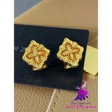 Gold Four Leaf Grass Fritillaria Earrings