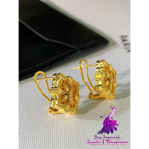 Gold Four Leaf Grass Fritillaria Earrings