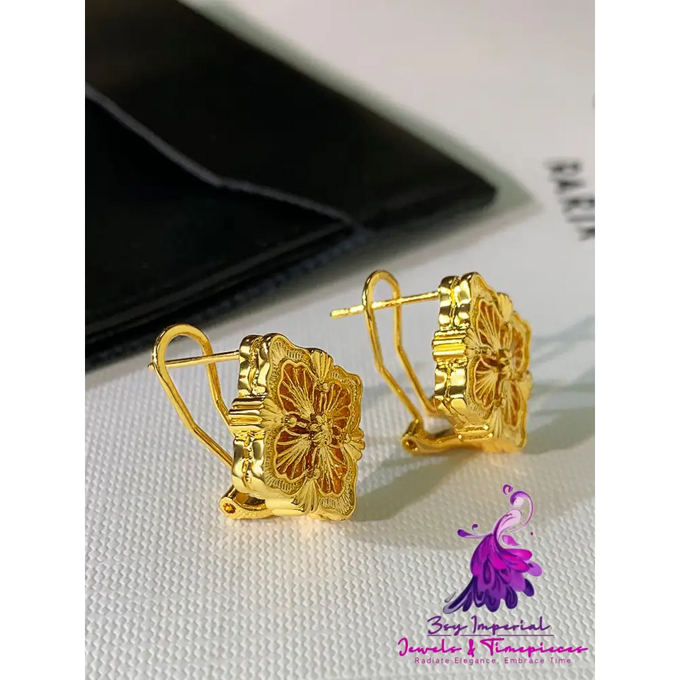 Gold Four Leaf Grass Fritillaria Earrings