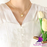 French Style Pearl Square Plate Pendant Necklace Female